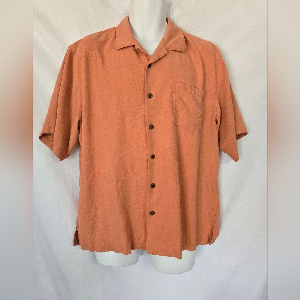 Urgent Gear Silk Button-Up Summer Resort Peach Shirt. Size L
